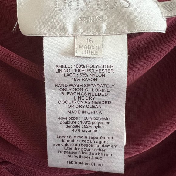 One Shoulder Bridesmaids Dress with Slit David's Bridal Wine Burgundy Lace Side - Picture 6 of 15